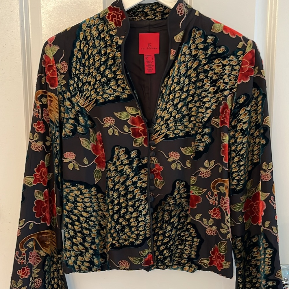 Colourful Vintage blazer/ blouse velour like material sz 6